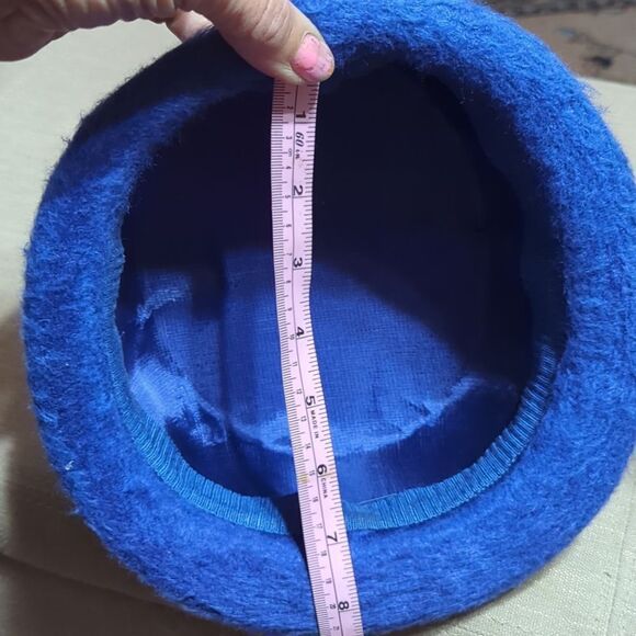 Claude Saint Cyr Paris Vintage Women’s Blue Fur Hat Satin Bow - Picture 6 of 6